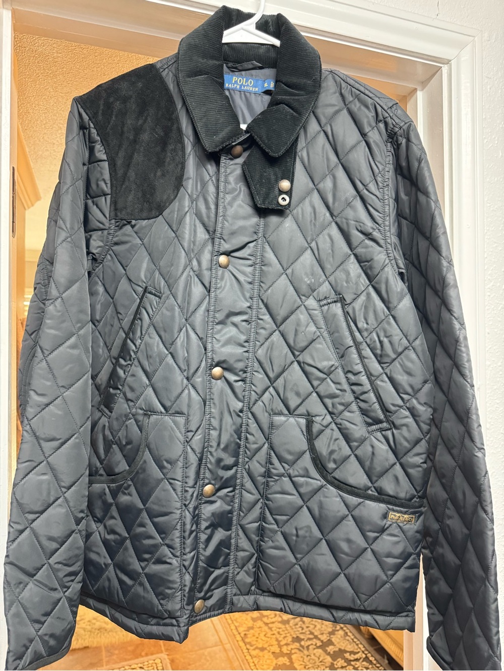 Polo by Ralph Lauren Black Diamond-Quilted Jacket with Corduroy Trim